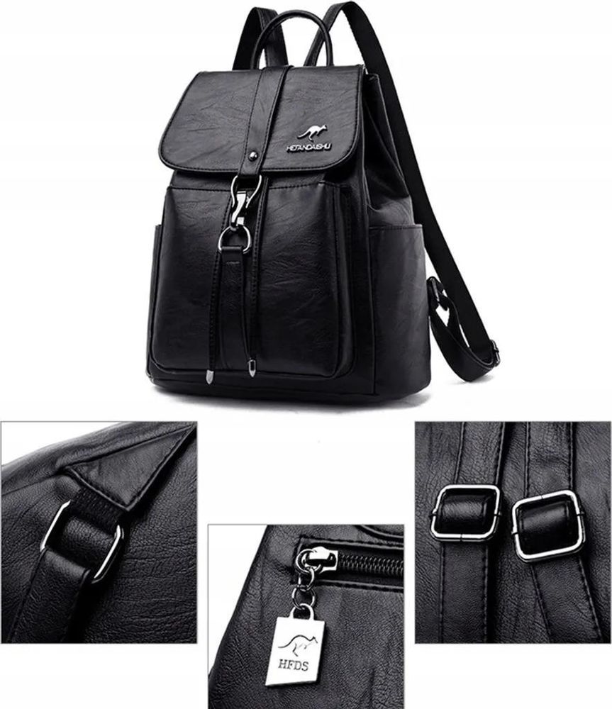 Damenrucksack Schwarz - Eleganz für jeden Tag - Vintage-Design - Komfortabel und vielseitig - Maximale Organisation - Hochwertiges Material - Stilvoll