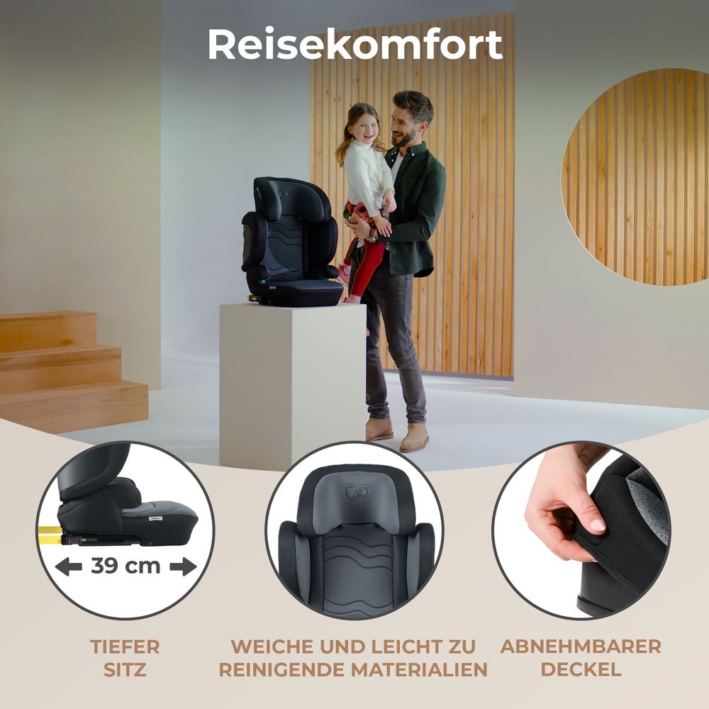 Kinderkraft XPAND 2 i-Size Kindersitz (100-150 cm) - ISOFIX - DUO EXPAND SYSTEM - SPS & H-GUARD SYSTEM - ab 3,5 bis 12 Jahre - Schwarz
