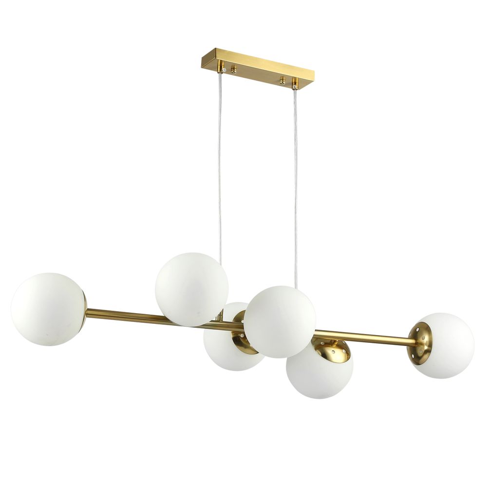 Goldene Deckenleuchte Bali, flexible & großzügige Beleuchtung, sechs Glaskugeln.