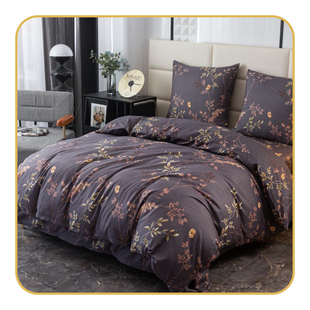 Bettwäsche - 155x200 cm - Bettbezug und Kissenbezügen Set - Goldene Blumen - Mikrofaser Baumwolle - 2 Kissenbezüge 70x80 cm