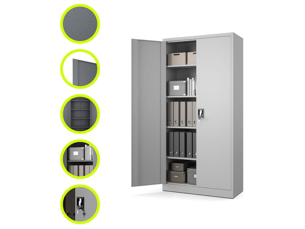 Muralo Metallschrank für Büro AKTENSCHRANK für Dokumente und Ordner – Stahlschrank – Anthrazit – abschließbar 90x40x185cm