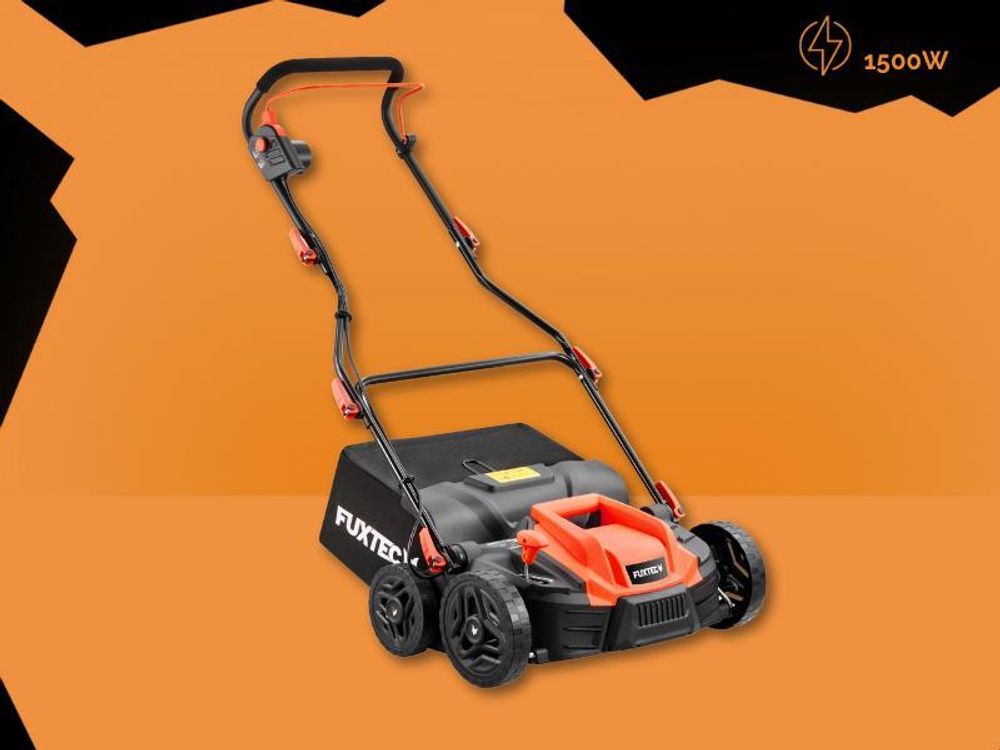 FUXTEC Elektro-Vertikutierer FX-EV360 - 36 cm Arbeitsbreite | Rasenlüfter 1500 W |5 Stufen Tiefeneinstellung | 45 L Grasfangkorb