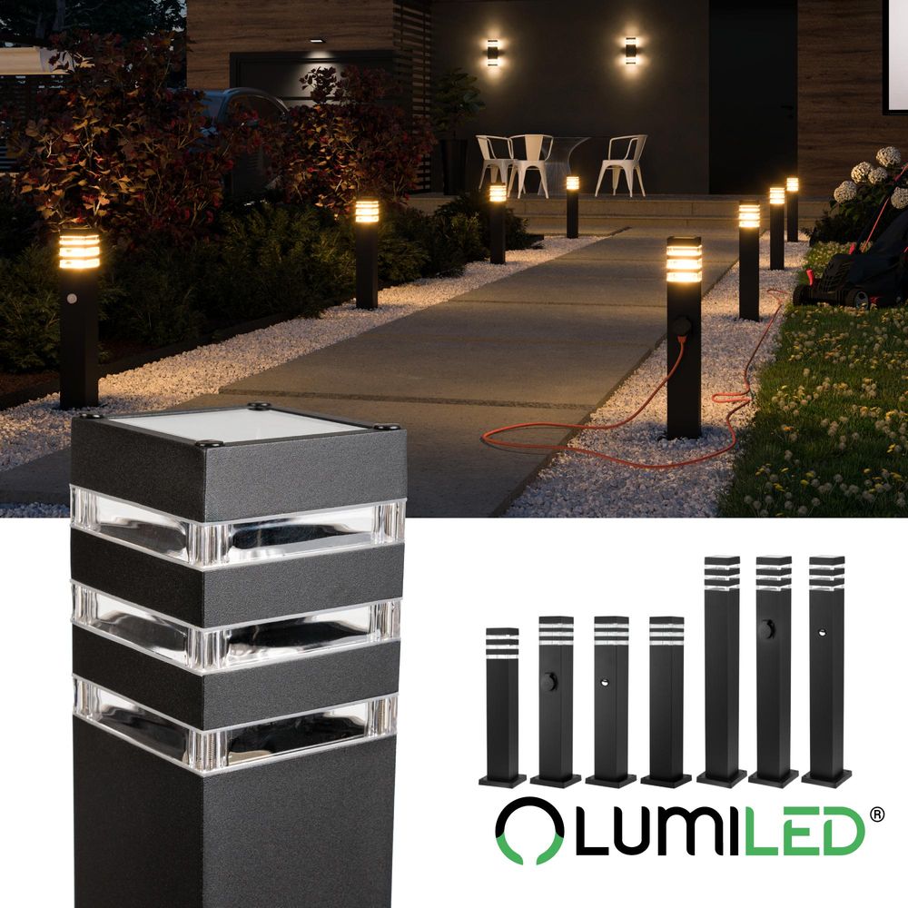LUMILED Wegeleuchte Außen Pollerleuchte Außenstehleuchte Stehlampe mit Steckdose Gartenleuchte Wegelampe Stromsäule 60cm IP44 E27 Fassung max 13W