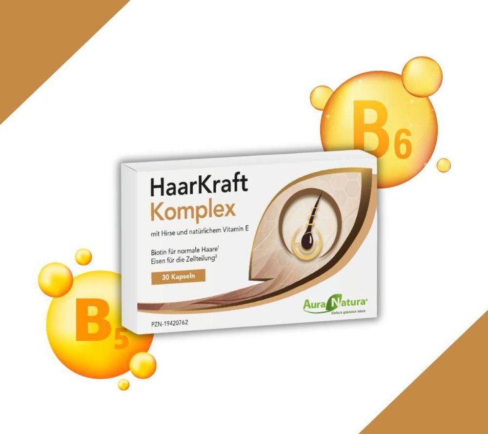 Haarvitamine | Hirse-Extrakt, Biotin & Vitamin B5, B6 und E | mit dem HaarKraft Komplex von Aura Natura | 30 Kapseln, 1 Monat Vorrat
