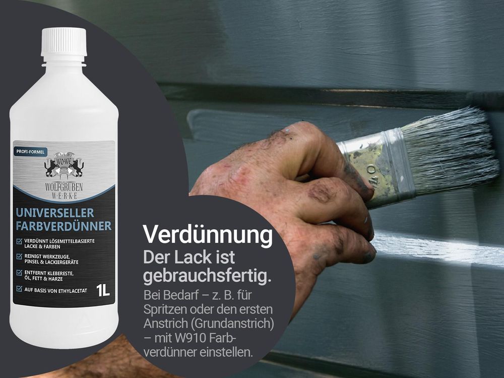 WO-WE Farbverdünner W910 – Lack gebrauchsfertig, optional verdünnbar.