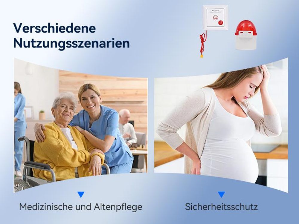 Retekess TH103P Alarm System,Notrufsystem, 110 dB Lärm,Anrufsystem mit Zugseil,IP54 Wasserdicht, 200 m Reichweite, Geeignet für Senioren, Patienten