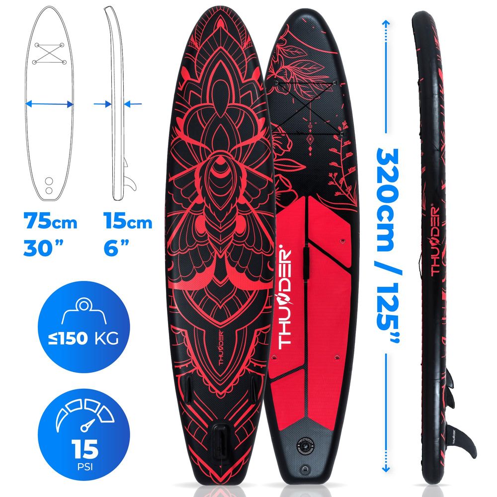 THUNDER Moth Stand Up Paddle Board 320x75x15 cm Rot Shwarz bis 150 kg