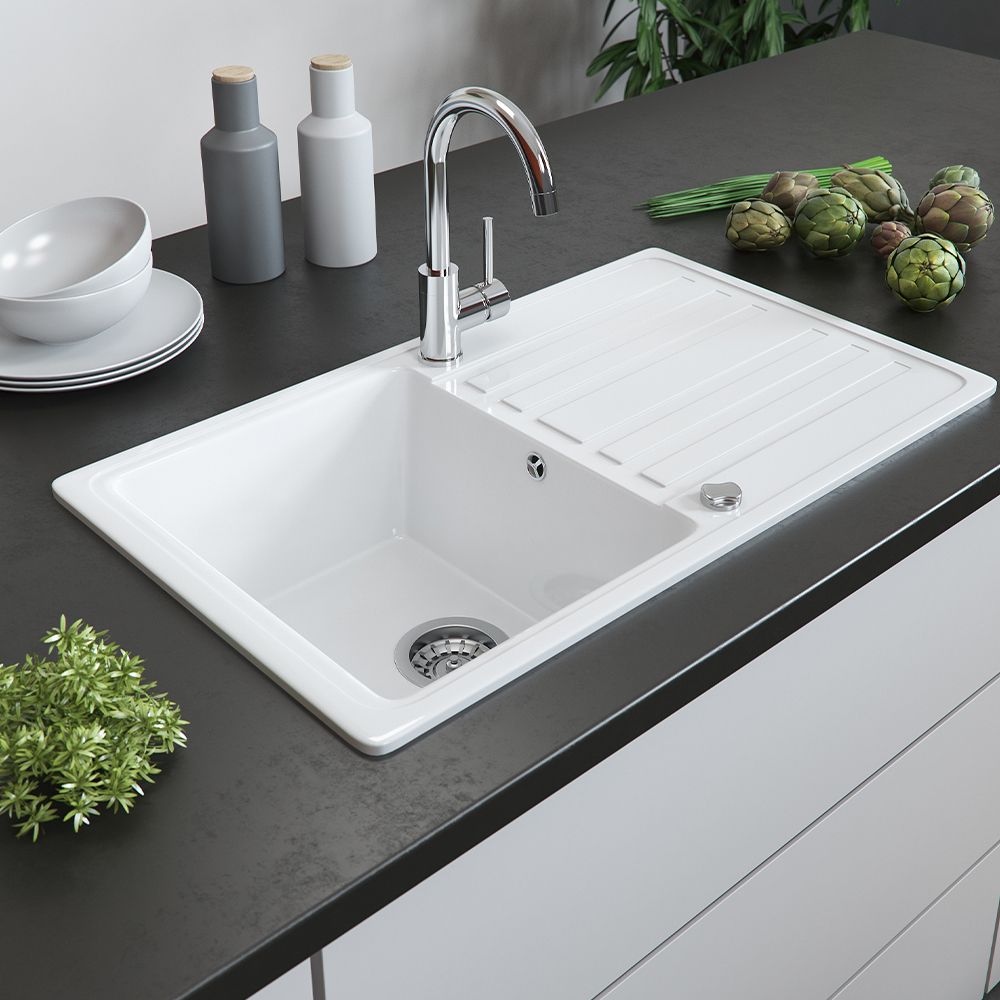 Spülbecken Bergström Valencia Weiß 76.5 x 46 cm mit Trockenplatz, Model 30752