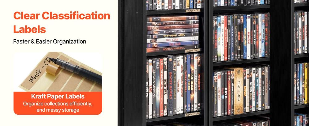 VEVOR DVD-Schrank mit 16 Fächern, Medienaufbewahrungsschrank Standschrank 610 x 368 x 846 mm, Platzsparendes CD-Schrank für CDs DVDs Bücher Spiele-Discs, Wohnzimmer Homeoffice Aufnahmestudio, Schwarz
