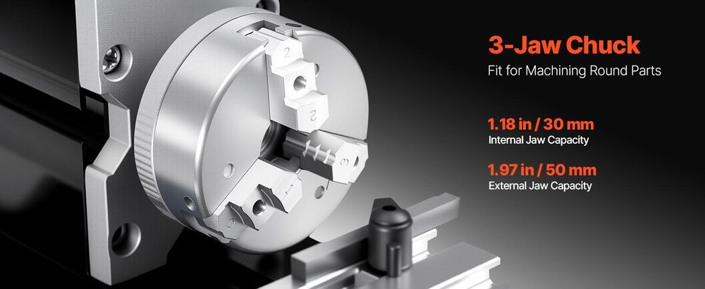 VEVOR Didaktische Mini-Metall-Drehmaschine, 70 x 130 mm (2,76 x 5,12 Zoll), 36W Leistung Metall-Drehmaschine, 20.000 U/min, mit 3-Backenfutter, Aluminiumlegierung Handrad, zur Bearbeitung von Präzisionsteilen aus weichen Metallen Holz Kunststoffen
