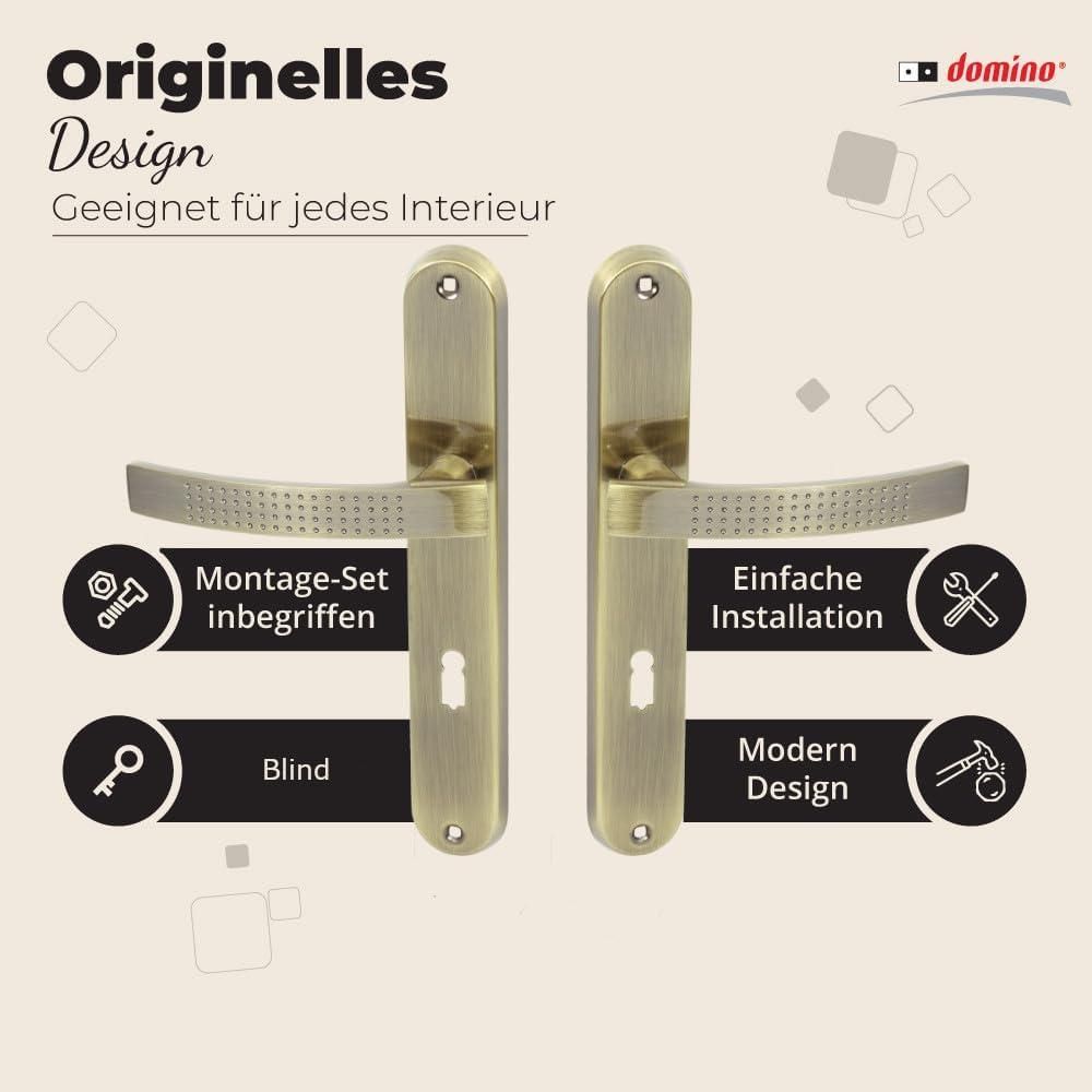 DOMINO Türgriff 72 Drückergarnitur BB-Buntbart Set | Türklinke für Zimmertür, Bürotür, Kellertür & Innentür | L-Form |Aluminium | Bronze | ALMA ECO M3