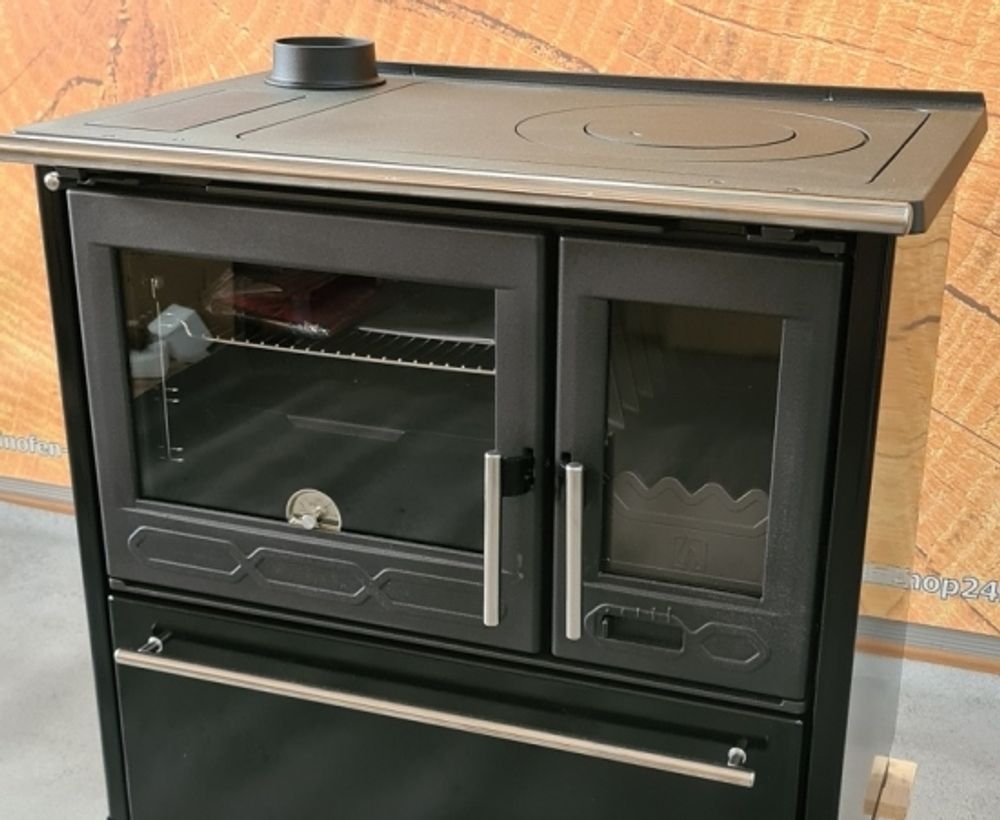 Küchenofen Holzherd Plamen 850 schwarz, linke Version - 8 kW Dauerbrandherd