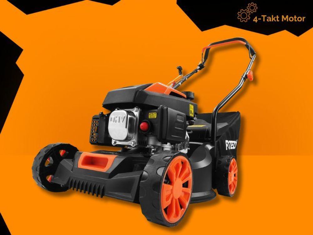 FUXTEC Benzin Rasenmäher FX-RM4180 - 80ccm | 41cm | leichte 18Kg | Heckauswurf | 4-Takt | 25-55mm Schnitthöhe | bis 400m²