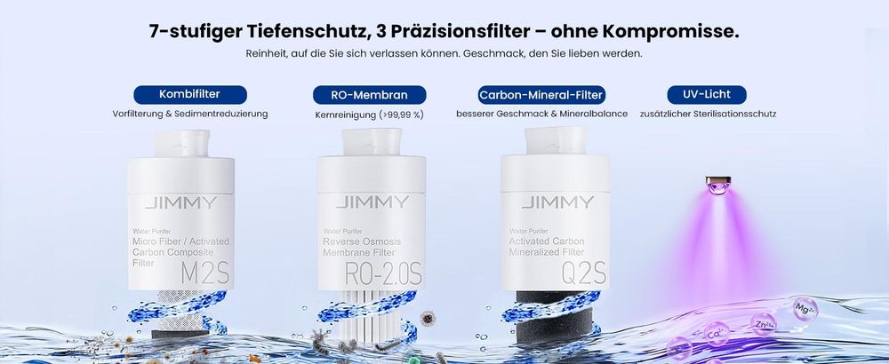 JIMMY Matrix M9 Pro: RO-Wasserfilter Umkehrosmose Tischgerät mit 3s Heißwasser, AquaLink, UV-C, Remineralisierung & PFAS Schutz