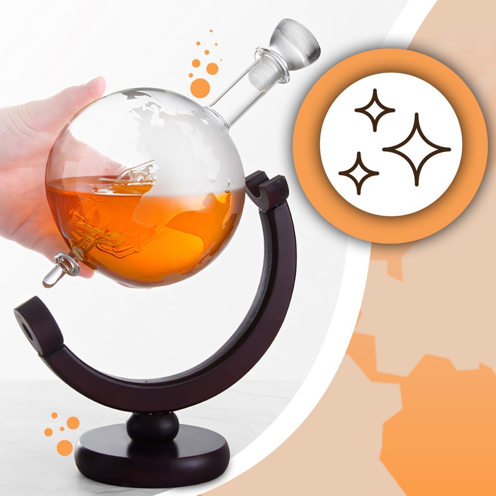 Whisky Karaffe Set, Whiskey Geschenkset, Geschenke für Männer, Globus Dekanter 850ML, Whisky Gläser, Whiskey Steine, Zubehör Retoo