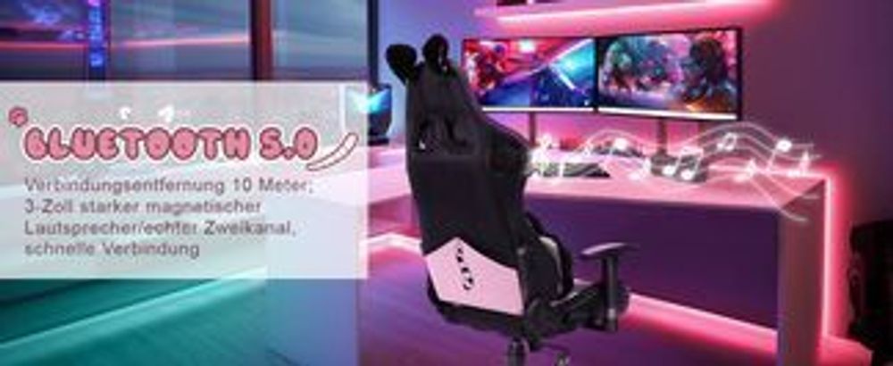 HomeMiYN Ergonomischer Gaming-Sessel mit Katzenohren, farbigen Lichteffekten und Lautsprechern