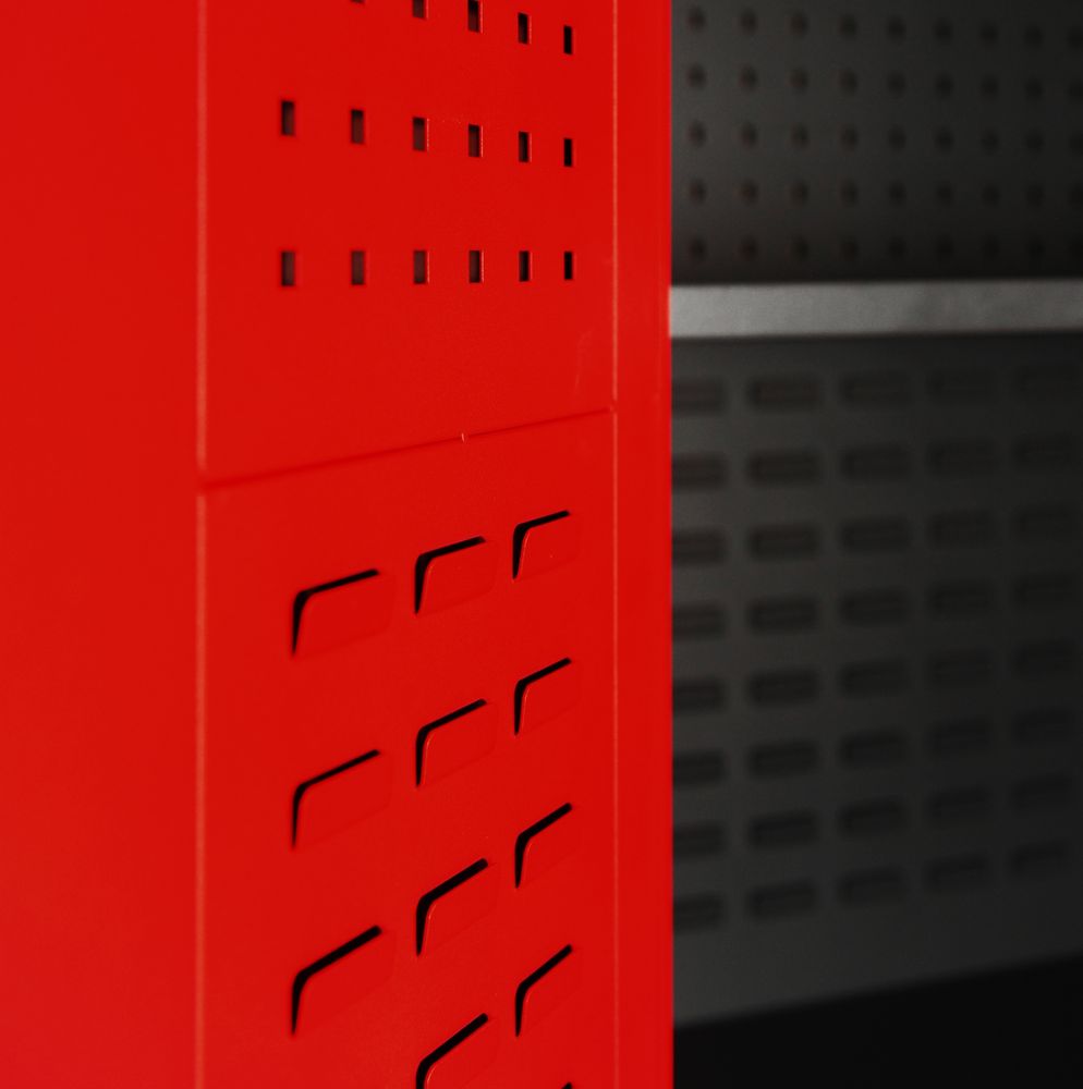 Werkzeugschrank Werkstattschrank mit Schubladen Flügeltüren 3 Fachböden Pulverbeschichtung 185 cm x 92 cm x 50 cm, Farbe: Anthrazit-rot