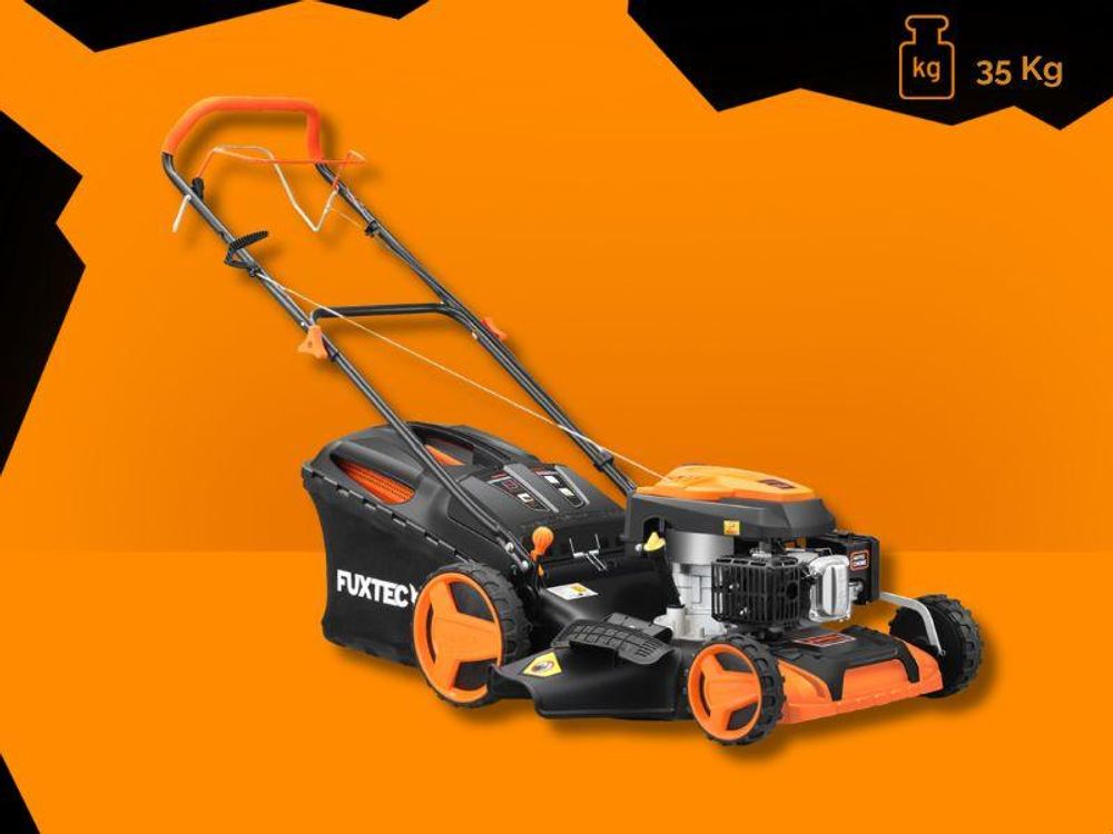 FUXTEC 4in1 Benzin Rasenmäher RM5196 - 196ccm | 51cm | Selbstantrieb | 6PS | Heckauswurf | 60L | Seilzug-Start | 40Kg | Mulchfunktion | 4-takt | 800ml