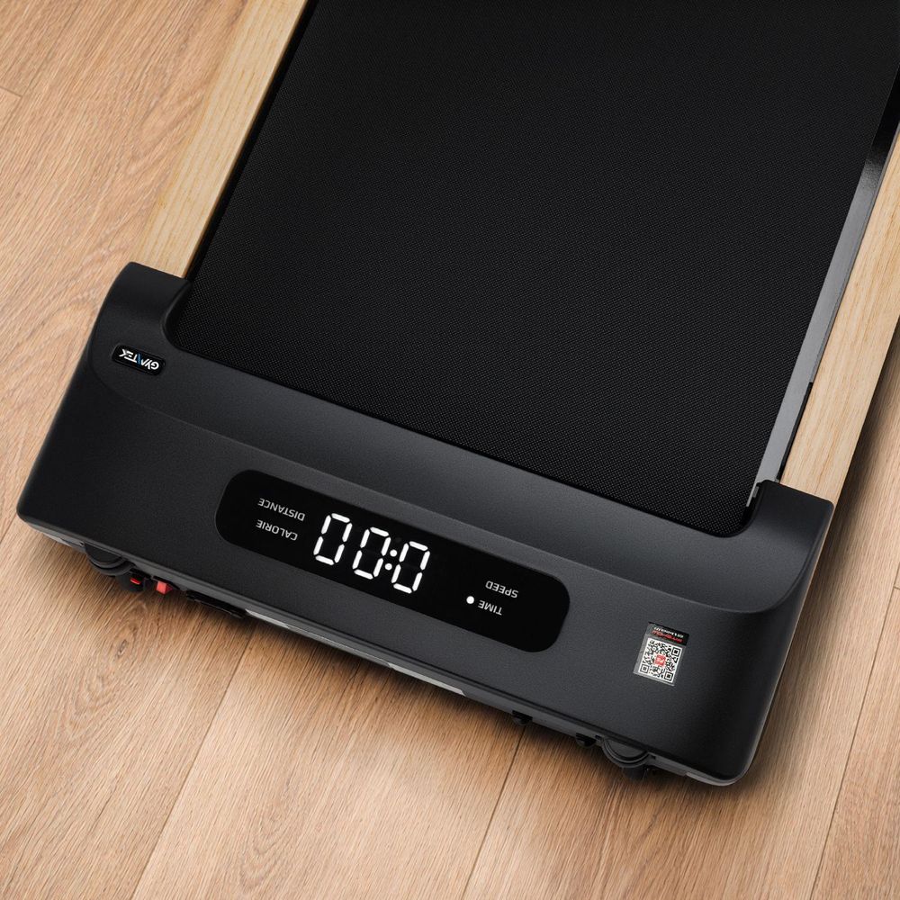 Detailansicht des LED-Displays am Walking Pad mit Anzeige für Zeit und Speed