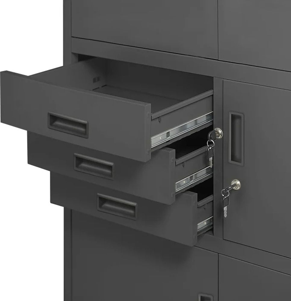 Büroschrank Aktenschrank Tresor Schubladen Geheimfach Stahlblech 185 cm x 90 cm x 40 cm (H x B x T) Farbe: Anthrazit