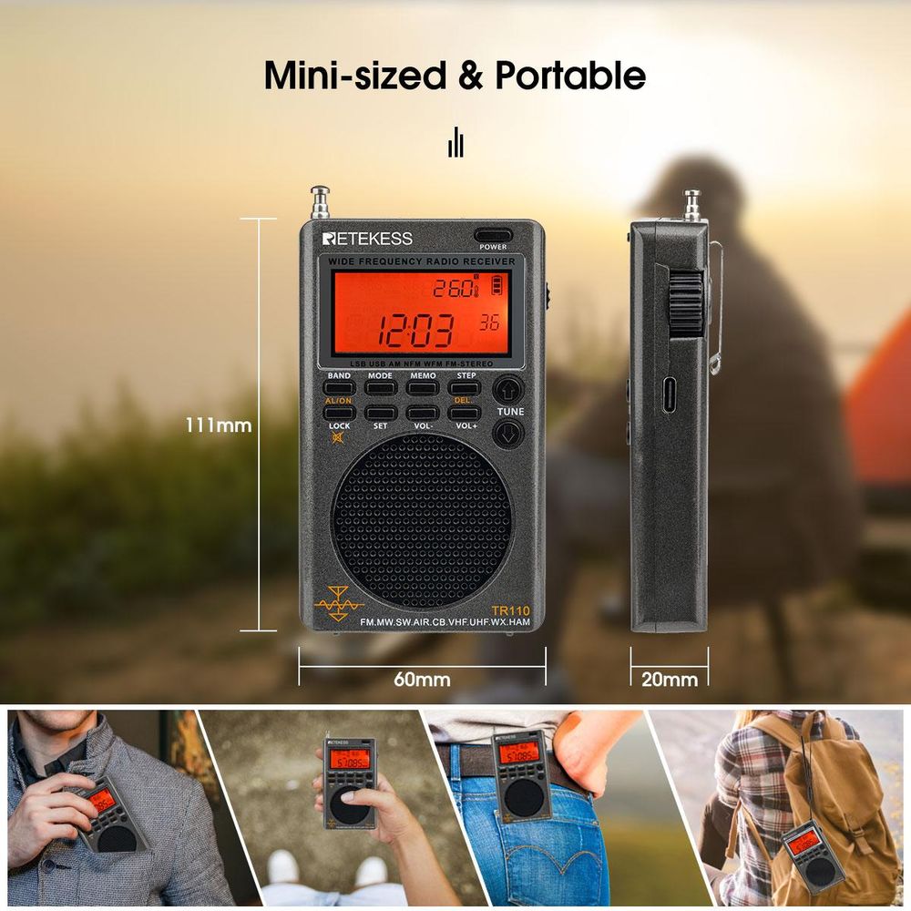 Retekess TR110 Tragbares Digitalradio, Kurzwellen BBS Funktion, FM MW Air Band Weltweiter, Sleep-Timer, externe Antenne, für Ausflüge im Freien