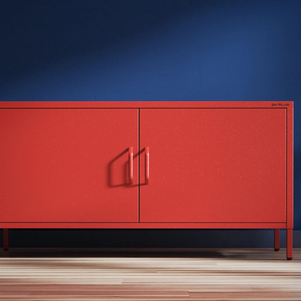 Jan Nowak Fernsehschrank ROSA TV Schrank TV Board für Wohnzimmer, Schlafzimmer Metall Fernsehtisch mit Türen und Stauraum, 115 x 59,5 x 40 cm, Rot