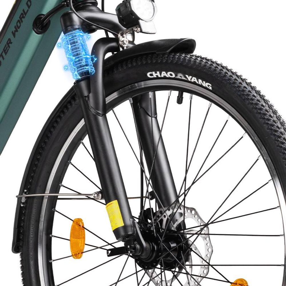 AVDL A32 elektrische stadsfiets, groen, 26 inch, 460 Wh accu, 250 W motor, Shimano 7 versnellingen, schijfremmen, lcd-display