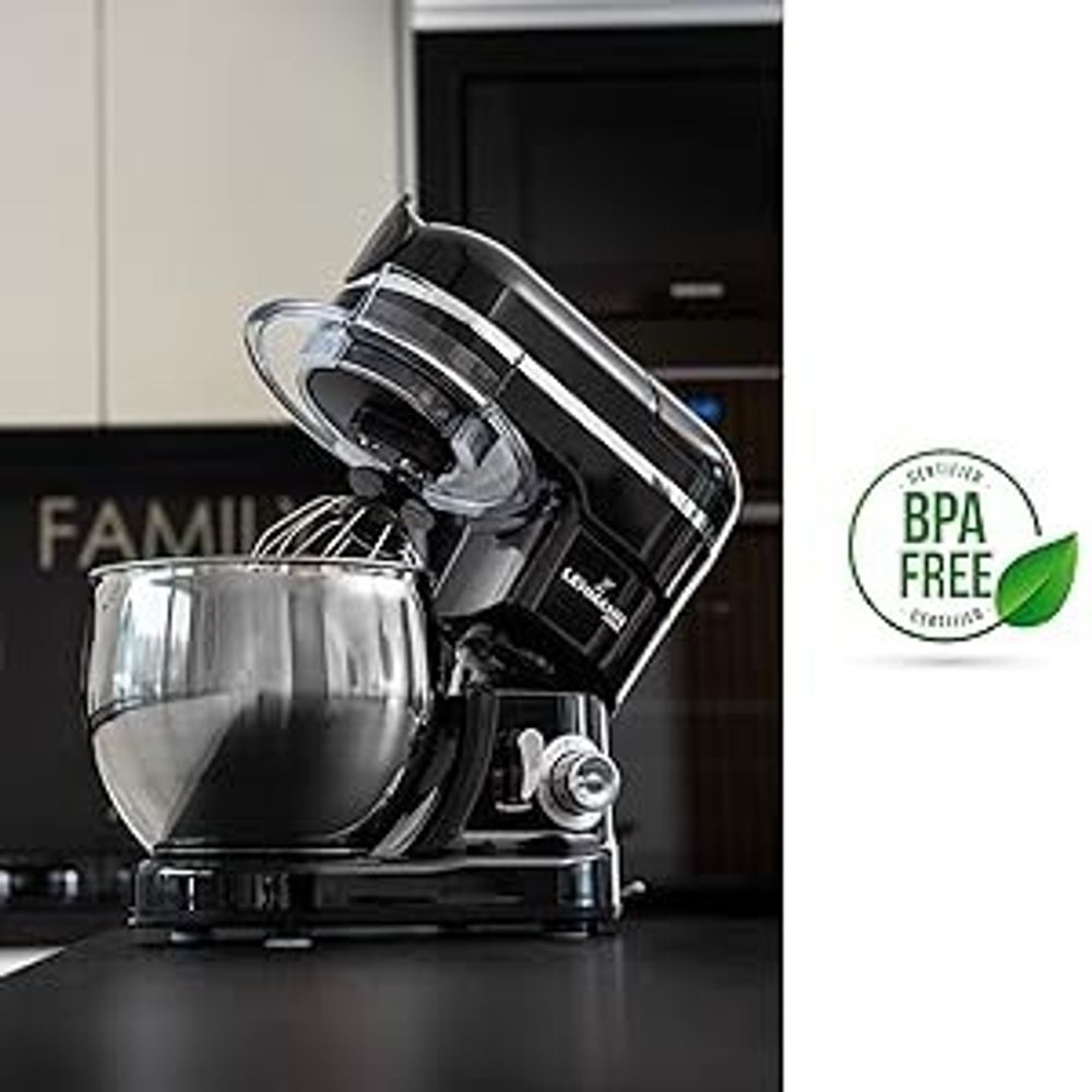 Lehmann Mastic, Planetarische Küchenmaschine, Fleischwolf, Mixer - 3 in 1, 1300 W, 6 Geschwindigkeiten, 5 l Schüssel, 7 kg, Schwarz