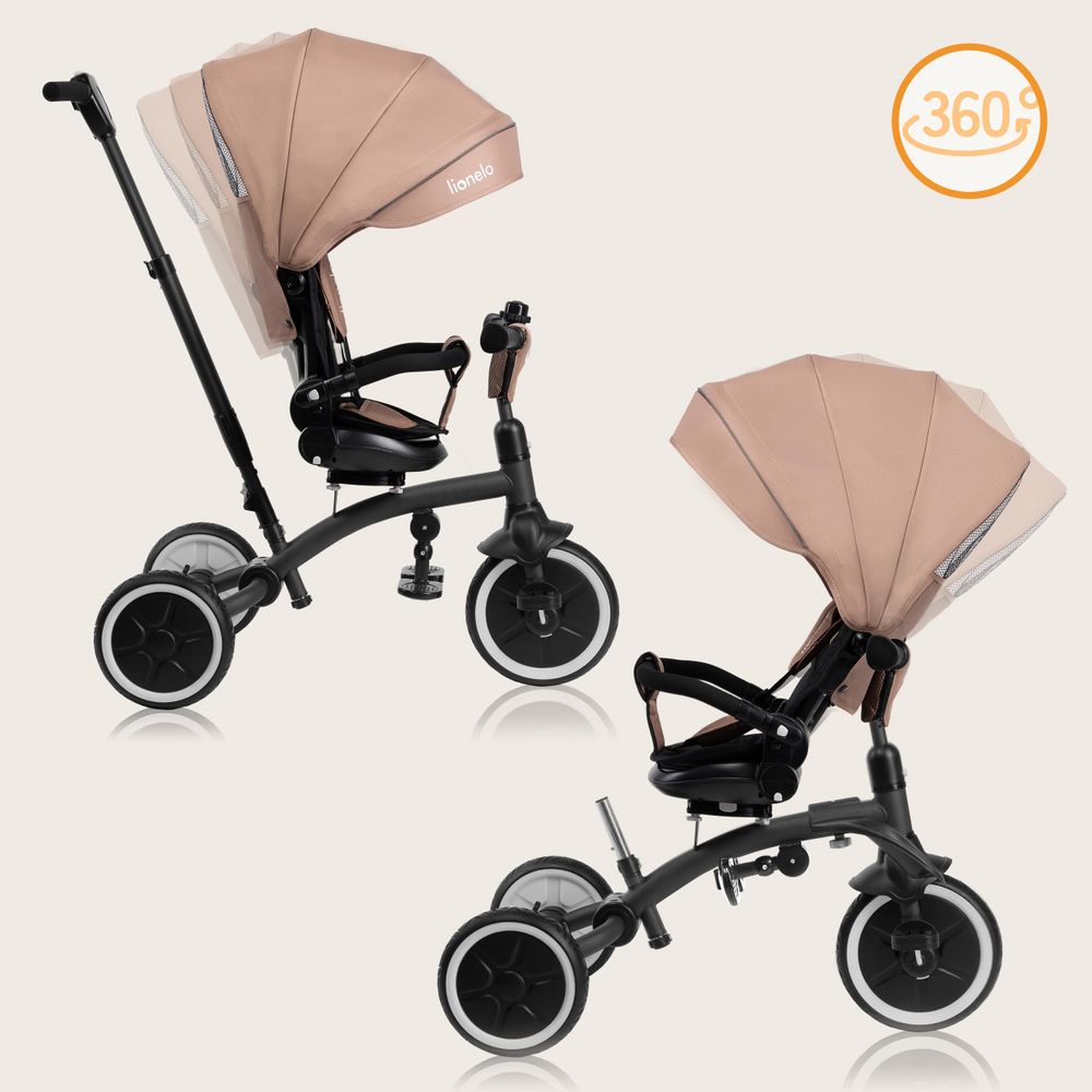 Lionelo Tris Plus dreirad laufrad bis 25 kg Kinderdreirad Lenkstange Baby Kinderwagen Montage ohne Werkzeug - Beige