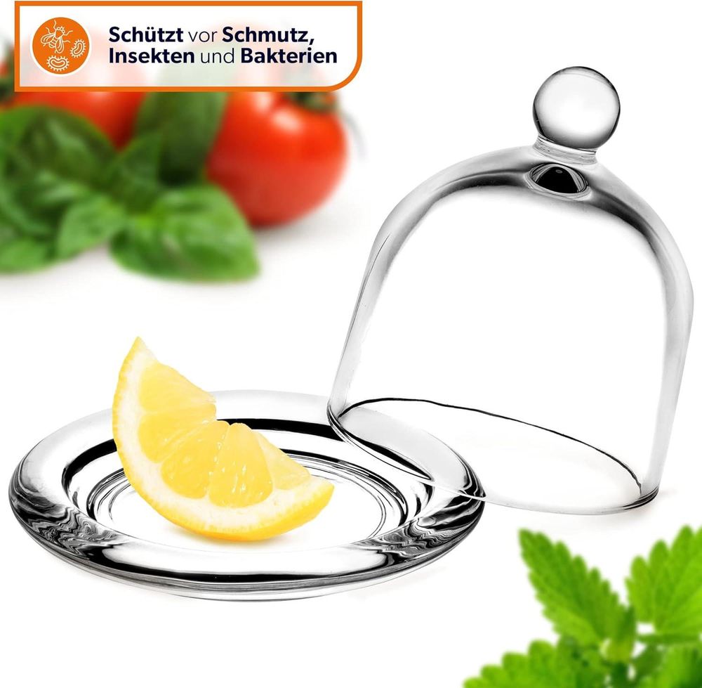 KADAX Zitronenbehälter mit Deckel "Jorre", Vorratsbehälter, Glasbehälter mit Teller, Frischhaltedose für Zitrone, transparent, 2 Stücke