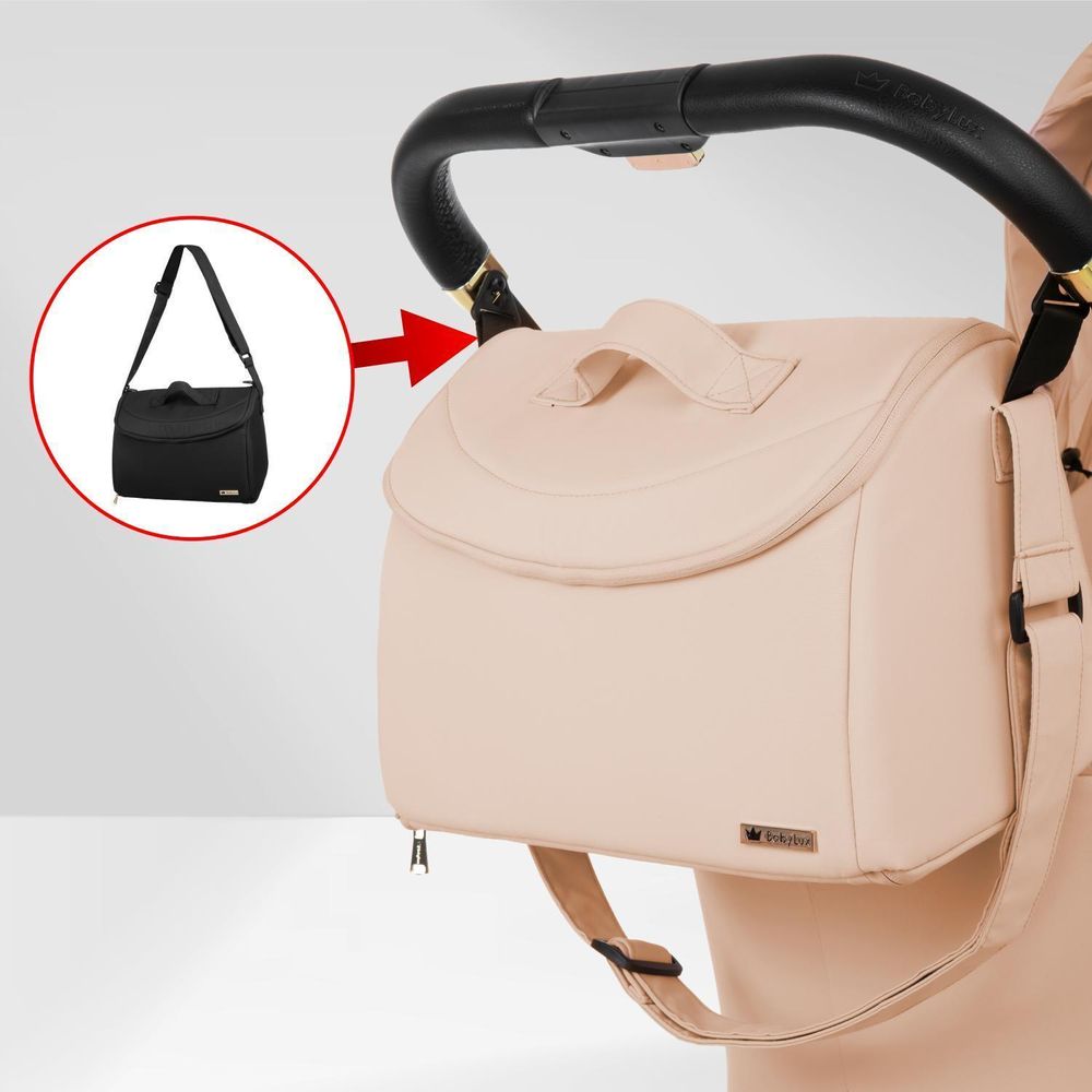 BabyLux® Kinderwagen 3in1 Set ROSSO, Beige Faltbar Leicht Kombikinderwagen Set incl. Babywanne, Buggy Sportsitz, Babyschale i-Size, Wickeltasche