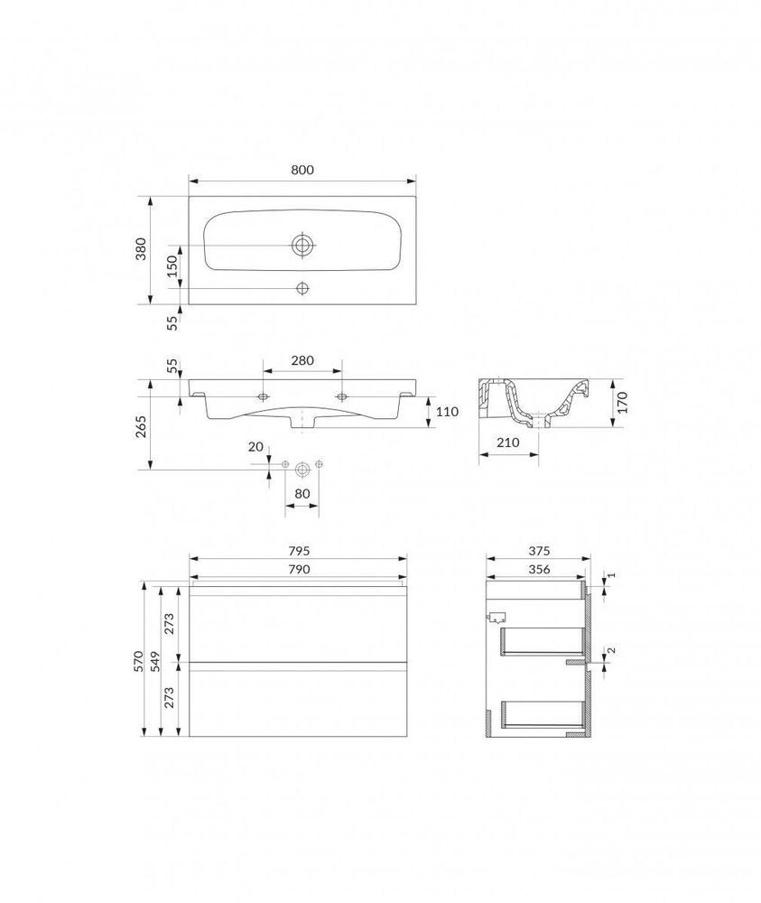 AQUA for you | Badezimmerschrank - CERSANIT MODUO - Waschtisch Set 80 cm – Kaschmir - mit Waschbecken, Unterschrank, Badmöbel Set, Badezimmerschränke