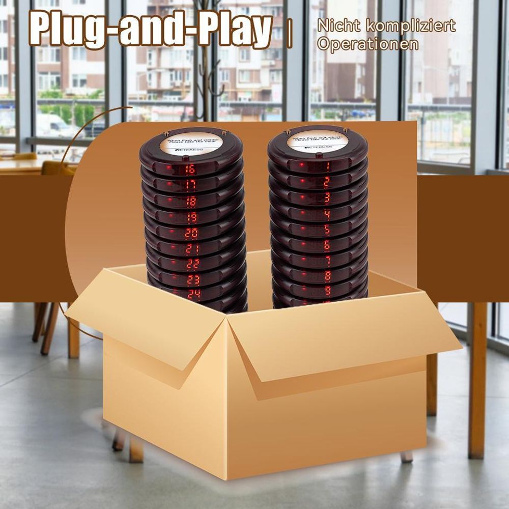 Retekess TD163 Restaurant Pager System, Pager Rufsystem, 500M, 40 Pagers, 31 Rufmod, 300mAh 20H, Pager set für Fast Food, Hotel, Café, Bar