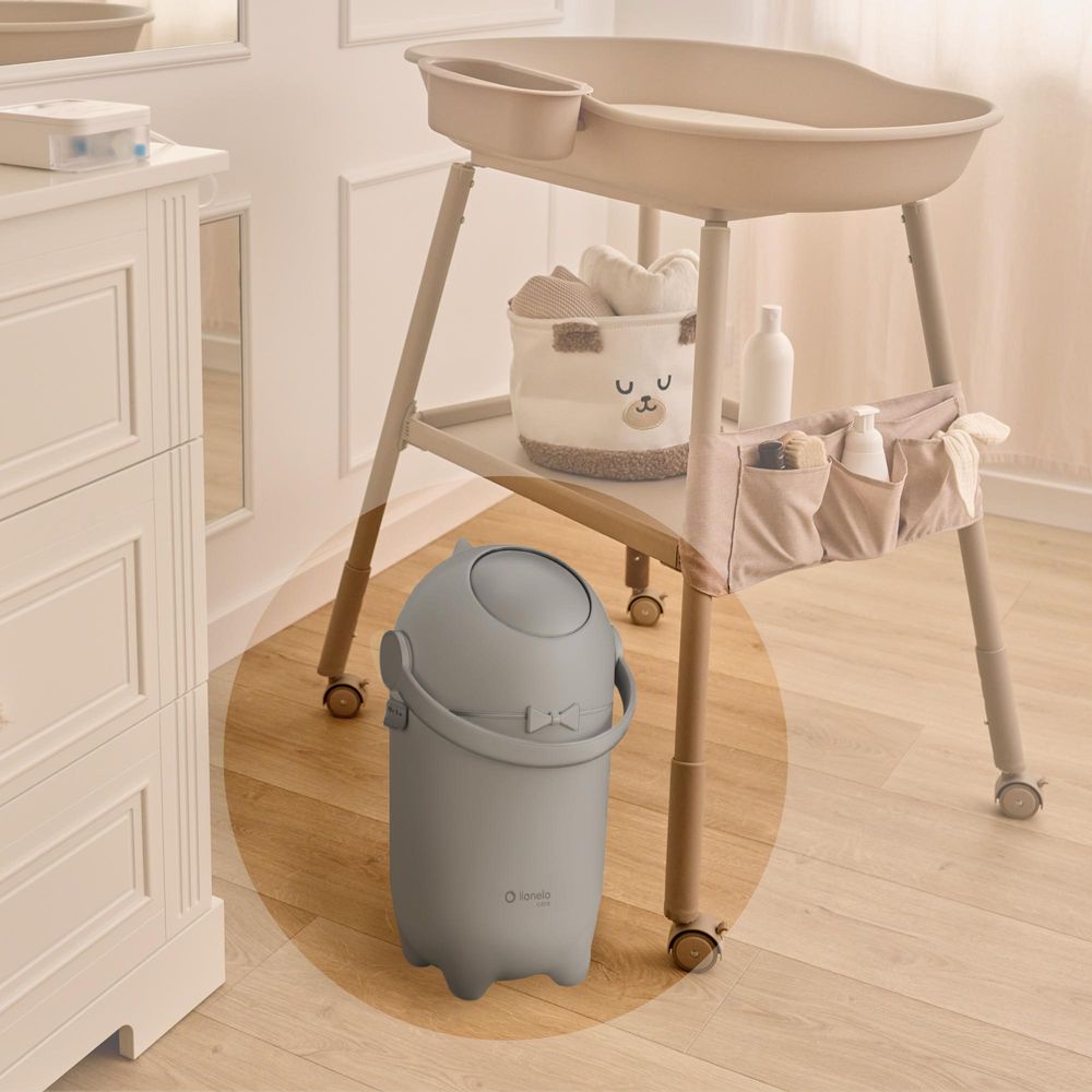 Windeleimer Lionelo Purebin 10L, geruchsdicht, kompatibel mit Universalbeuteln, Einhandbedienung, hygienisch & leicht zu reinigen Grau