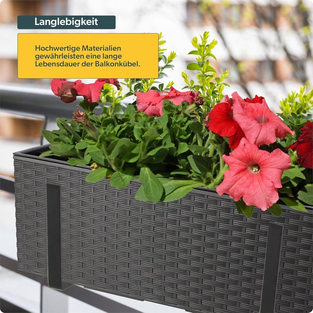 KADAX Blumentopf mit Einsatz "Murano", 56 cm, Mit Halterungen, Rattanmuster, Grafit