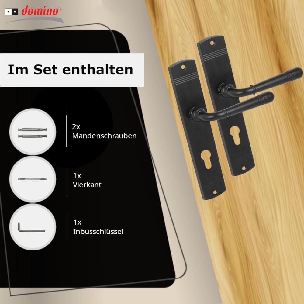 DOMINO Türgriff 72 Drückergarnitur PZ-Profilzylinder Set | Türklinke für Zimmertür, Bürotür, Kellertür & Innentür | L-Form | Znal |Schwarz| LOFT Black