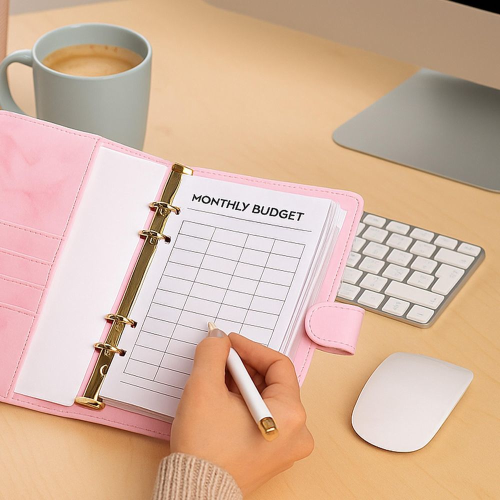 Budget Planner A6 mit Ringbuch & Magnetverschluss - Geld Organizer und Haushaltsbuch für Sparchallenge Umschlagmethode & Cash Stuffing, Rosa Retoo