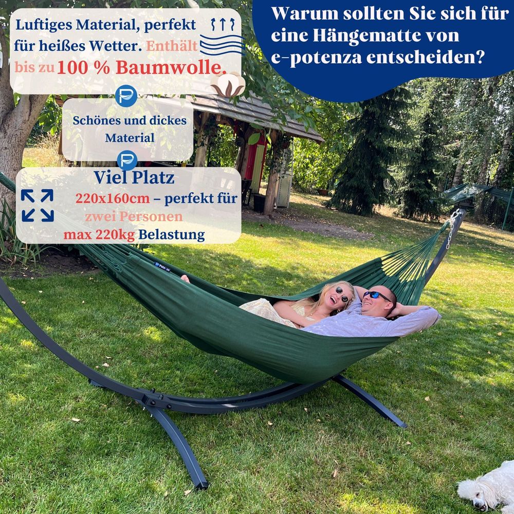 Potenza Outdoor Hängematte mit Verzinkter Gestell für 2 Personen