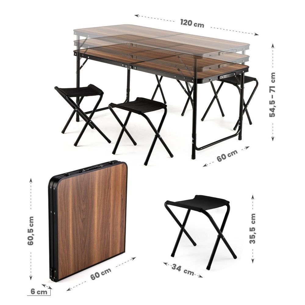 Abmessungen des Campingtisches und der Hocker