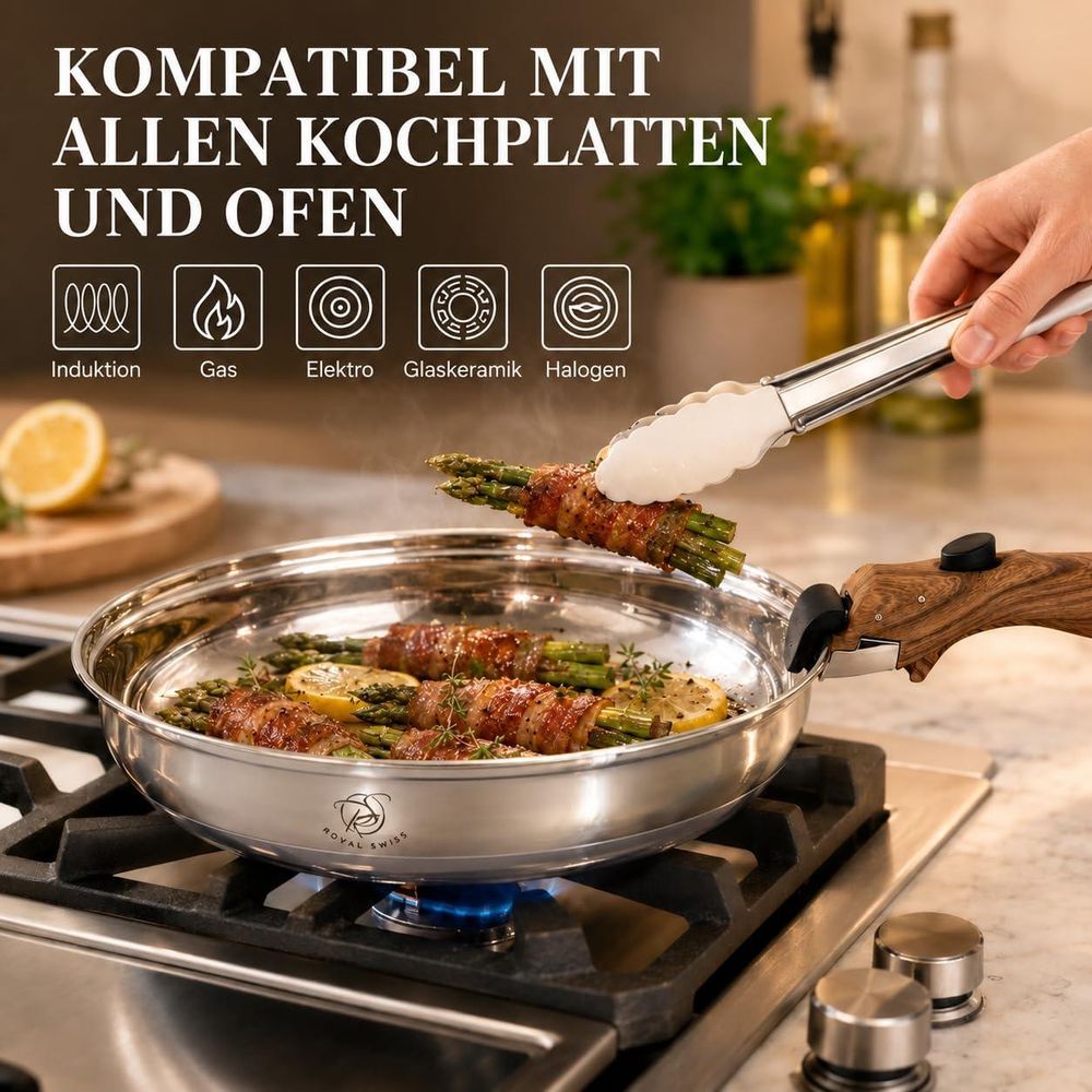 Royal Swiss Edelstahl Pfannenset für Induktion, Gas, Elektro, Glaskeramik und Halogen
