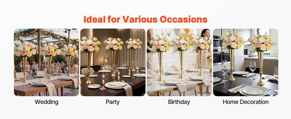 VEVOR 10PCS 55cm/21.65” Hohe Kristall Hochzeitsblumenständer, Metall Hochzeitsmittelstück Vase, Gold Blumenhalter Florale Ausstellungsständer für Tische Hochzeitsdinner Party, Zeremonie Geburtstagsveranstaltung Dekor, 55 cm-a, 12 Stück-a