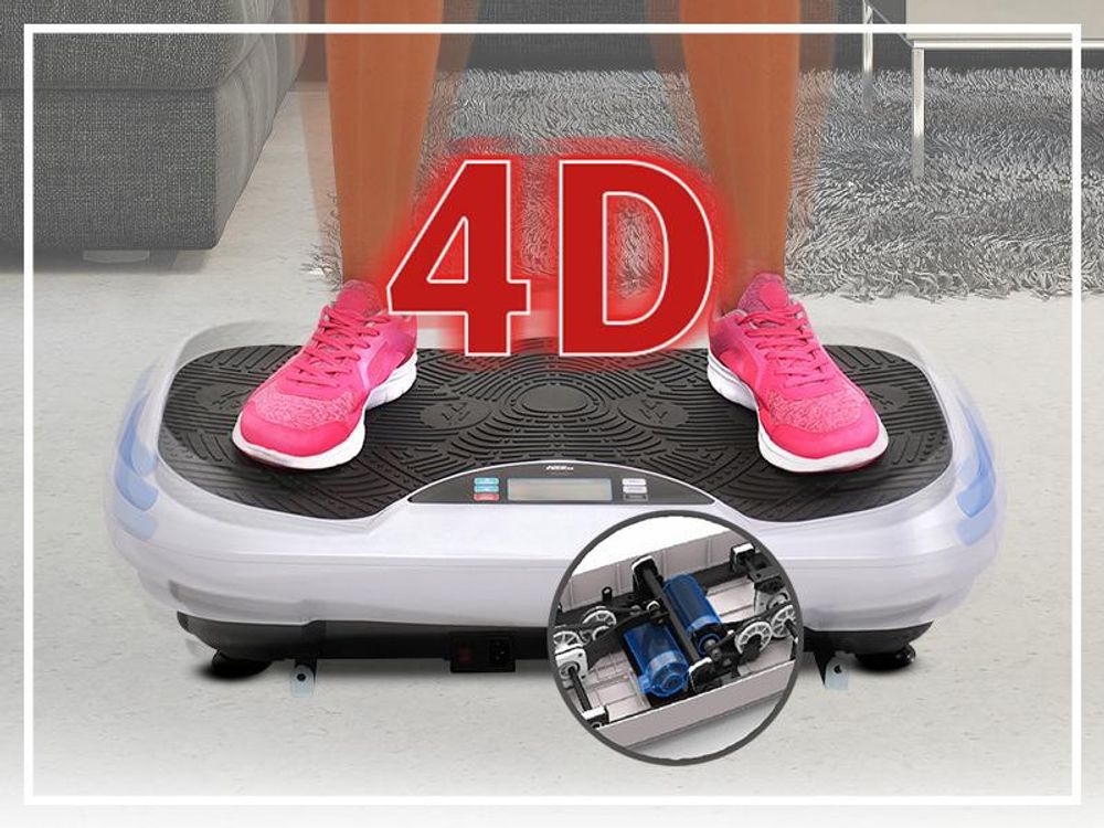 4D Vibrationsplatte MV300 | Vibrotrainer - Fitnessgerät - Vibration - Fitness Training - Zubehör - 16 Stufen - Fernbedienung - Lautsprecher (Weiß)