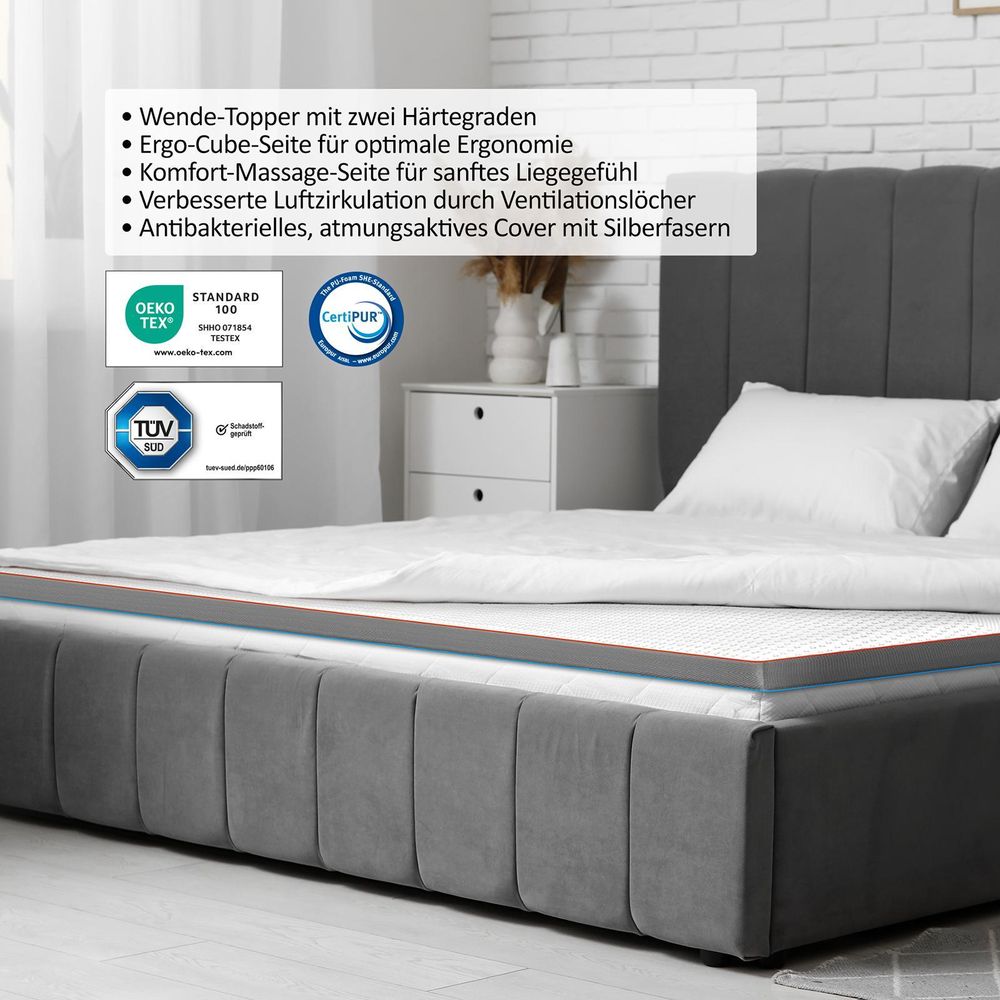 Genius eazzzy Topper Premium Cube Advance 9 cm Höhe, Matratzentopper, 2 in 1 Wende Topper mit Cooling Funktion 200*200 cm