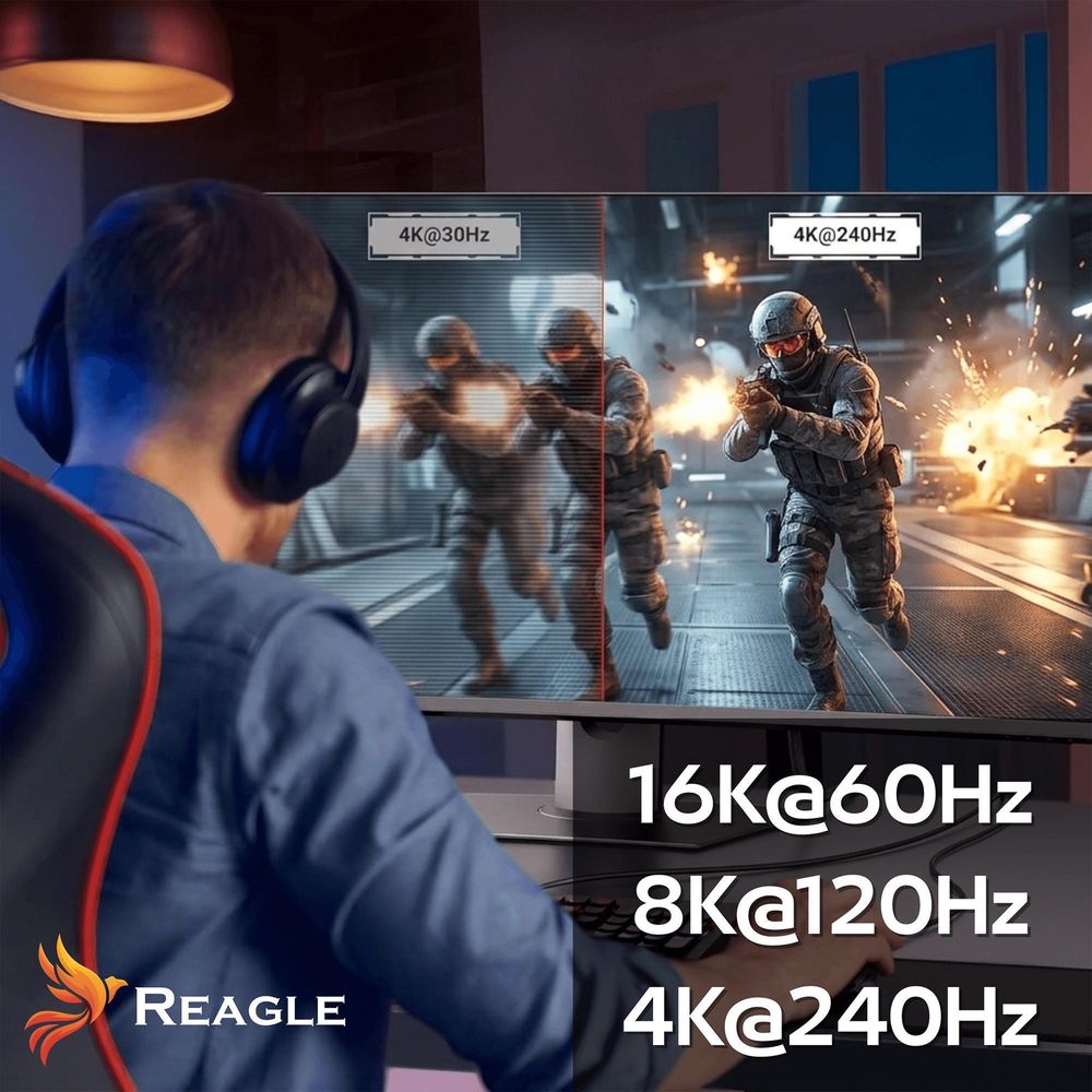 Reagle Usb-C Zu Displayport 2.1 Kabel 2M 16K@60Hz, 8K@120Hz, 4K@240Hz, Hdr, Plug & Play, Kompatibel Mit Laptop, Tablet & Smartphone