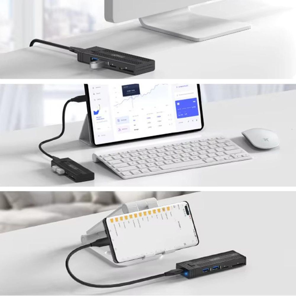 Laufwerksgehäuse - USB-C-HUB - 7-in-1 - SSD M.2 NVME PCIE SATA SD - Adapter - M2-Fach