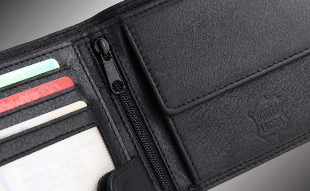 Frentree® Herren Geldbörse aus Nappa Leder mit RFID Schutz, 12 Kartenfächer, Querformat Portemonnaie, Schwarz, LB-02