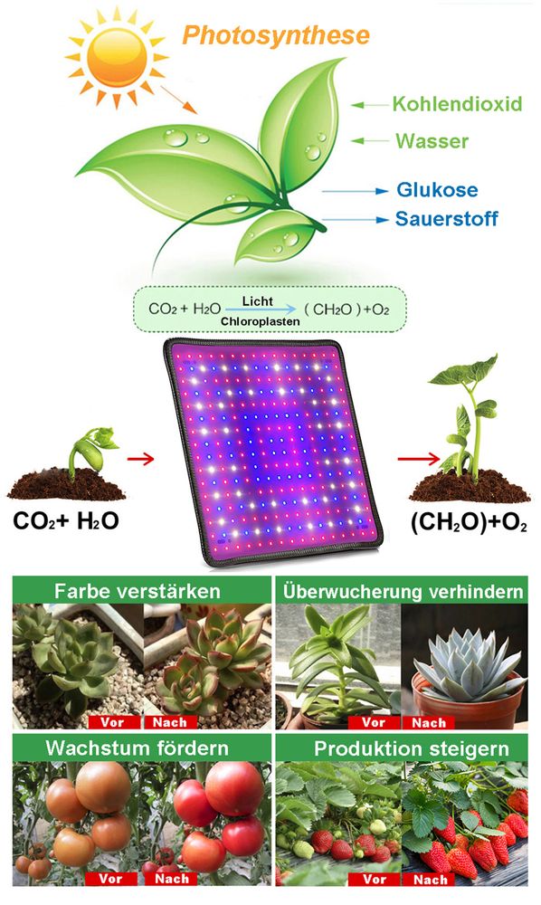 LED Pflanzenlampe Vollspektrum, Wachstumslampe 256 LEDs(rot,blau,UV,IR,kaltweiß), Pflanzenlicht Grow Lampe für Zimmerpflanzen Gewächshaus Blumen