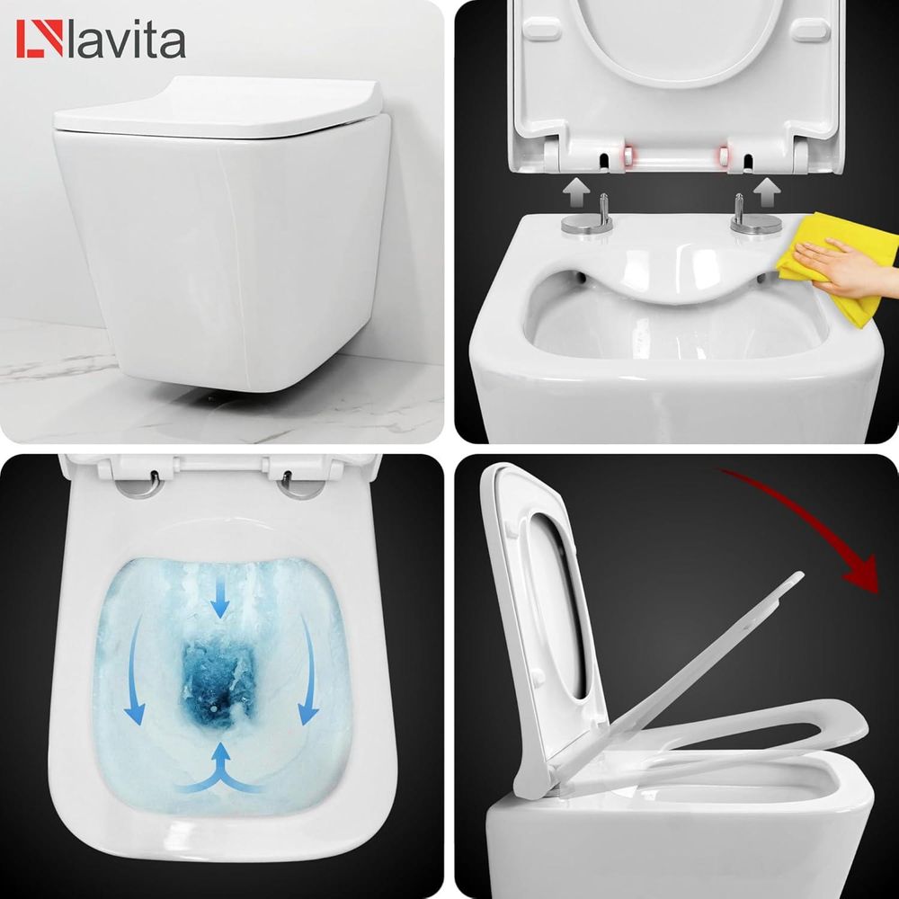 GROHE Vorwandelement Solido + Wand Hänge WC Lago Weiß Spülrandlos + WC-Sitz SoftClose | Verchromter Knopf | Komplettset | Unterputz Spülkasten | Toilette Komplett Sett