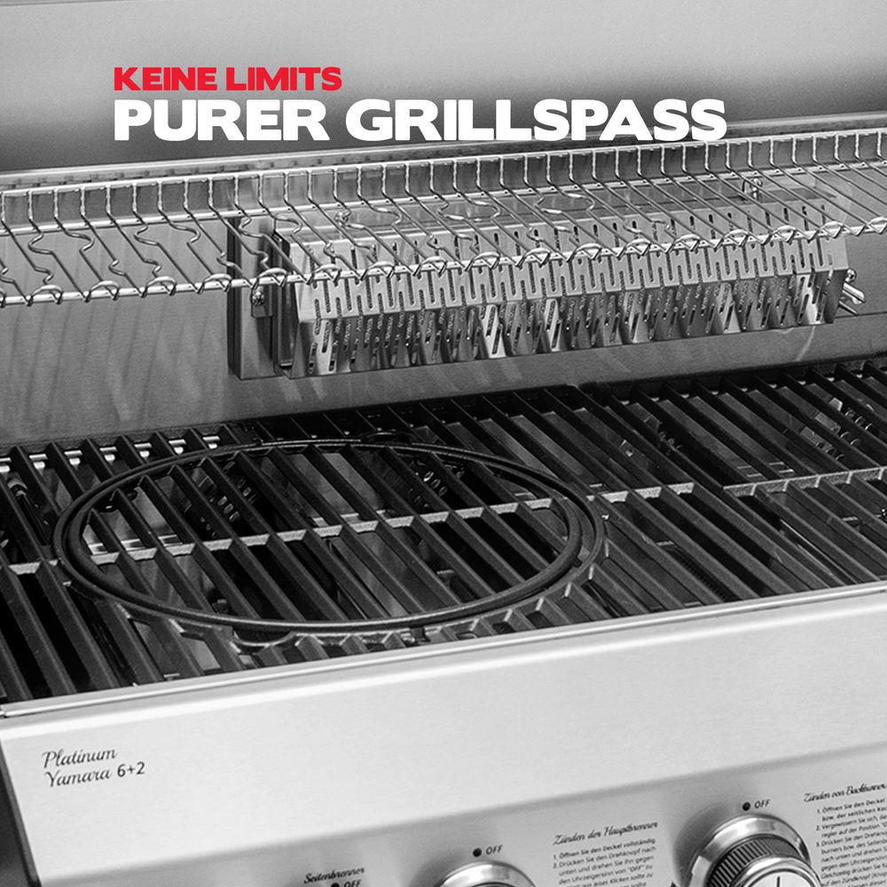 Grillfläche mit Gusseisenrost, Backburner und Warmhalterost
