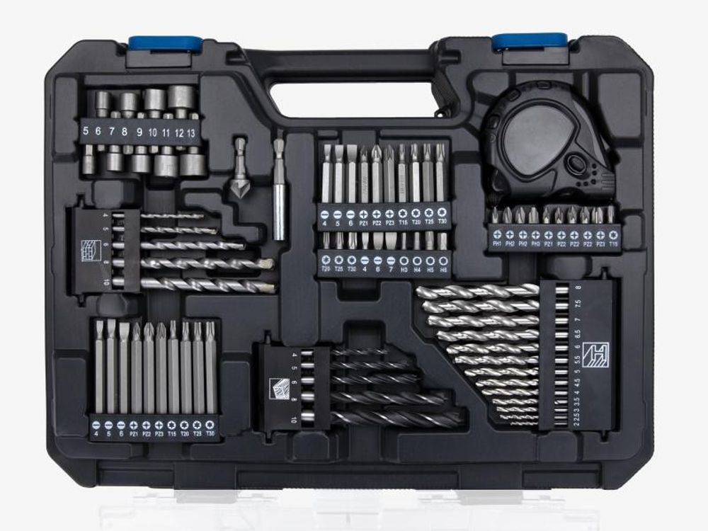 HYUNDAI Akku-Schlagbohrschrauber 20V, 50 Nm – Set inkl. Akku, Ladegerät & 75-teiligem Zubehör – mit Metallgetriebe & 13 mm Bohrfutter – sofort einsatzbereit für Holz, Metall & Beton